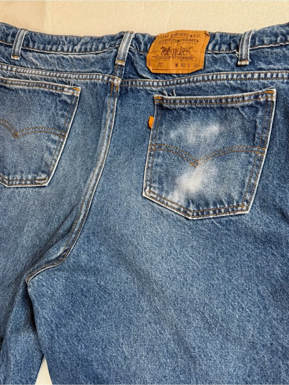 Vintage Levis 517 Bootcut Jeans Mens 40x28 (tag 42x32) USA Orange Tab Blue Note